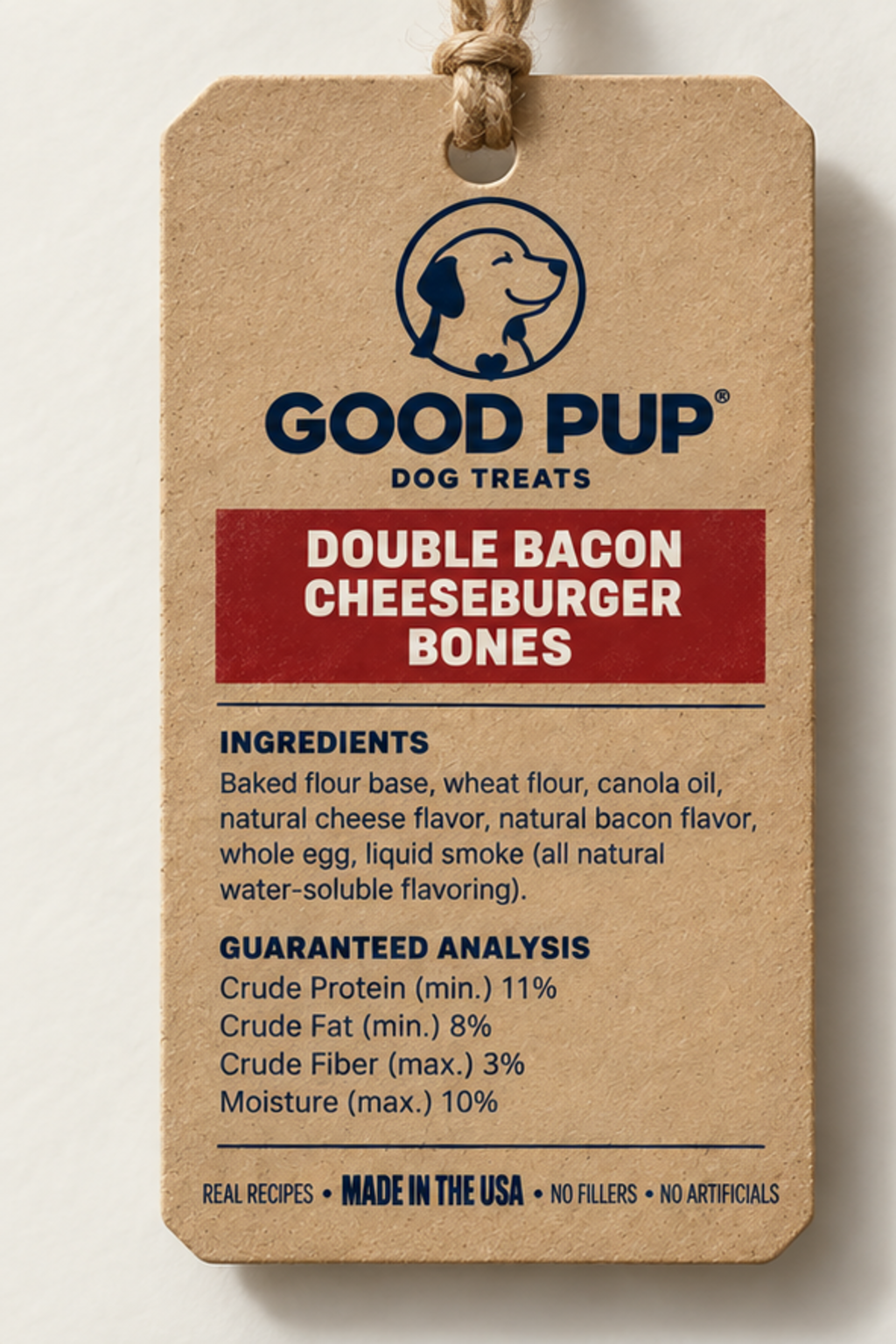 Hang tag for Double Bacon Cheeseburger Bones