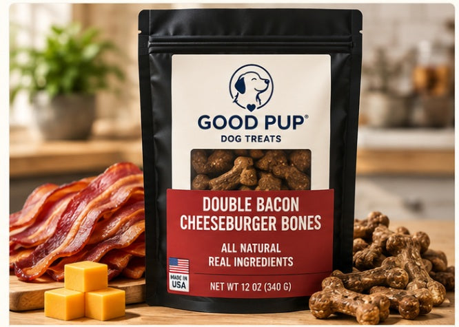 DOUBLE BACON CHEESEBURGER BONES GOOD PUP dog treats