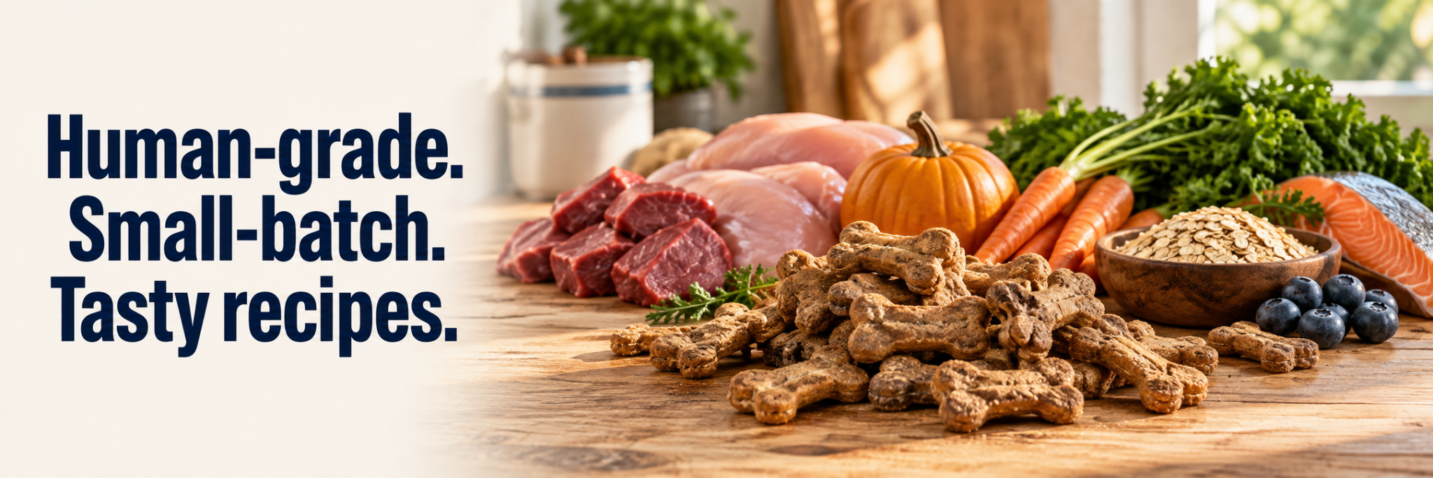 Human-grade, small-batch, tasty recipes with recognizable ingredients